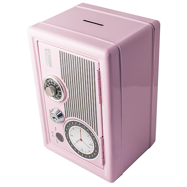 Копилка сейф с ключом Радио-ретро розовая