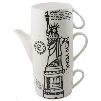 Чайник с двумя кружками Нью-Йорк, фарфор