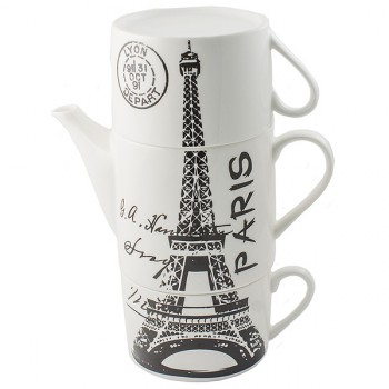 Чайник с двумя кружками Париж, фарфор