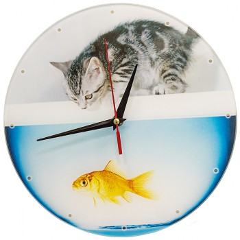 Часы настенные Котенок и аквариум стекло